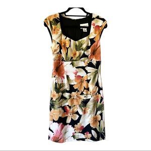 North Style Multi-Color Cap Sleeve Floral Sheath Dress Size 4
